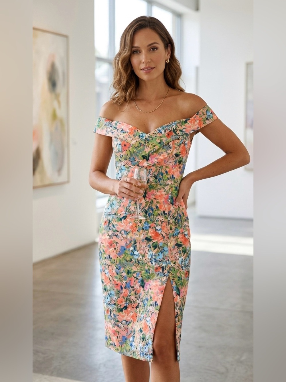 Aidan Mattox Floral Off the Shoulder Midi Dress Size 6 formal‎ event midi dress
